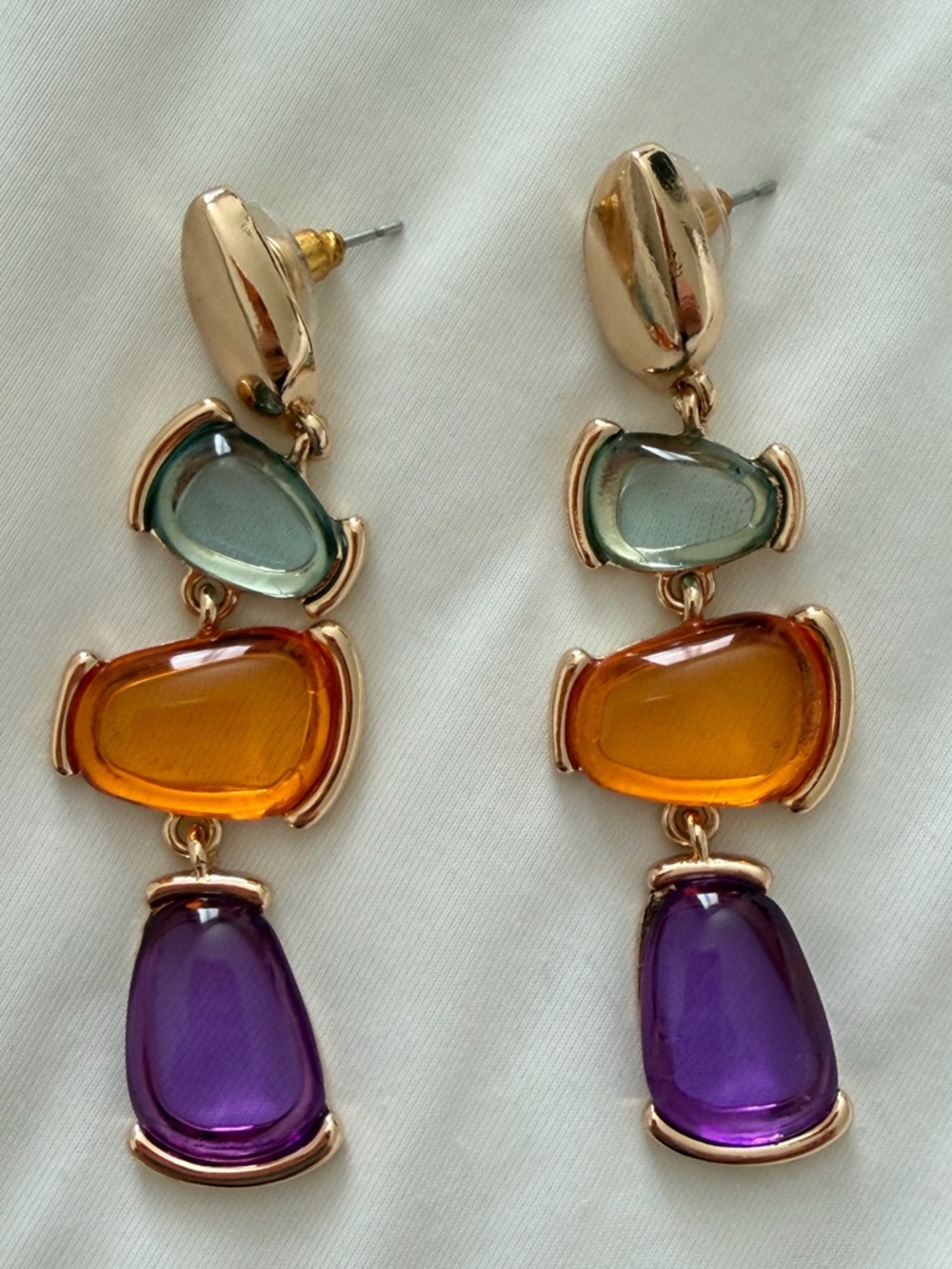 8 Other Reasons Gold-Tone Drop Earrings with Purple, Amber & Teal Stones